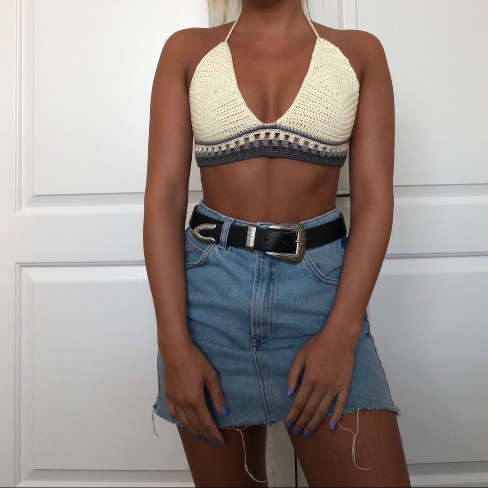 Striped crochet halter top